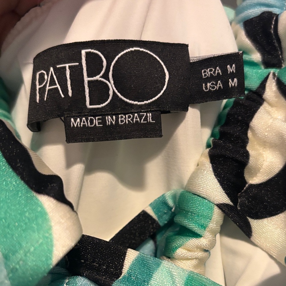 PatBO Teal and Black Printed Halter Tunic with Sheer Long Sleeves - Picture 4 of 4